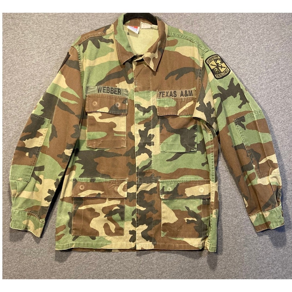 Propper Woodland Camo BDU Jacket Texas A&M‎ ROTC Webber Medium Regular Patches
